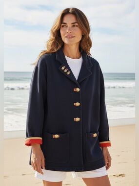 St John Navy Blue Sweatshirt with Gold Buttons